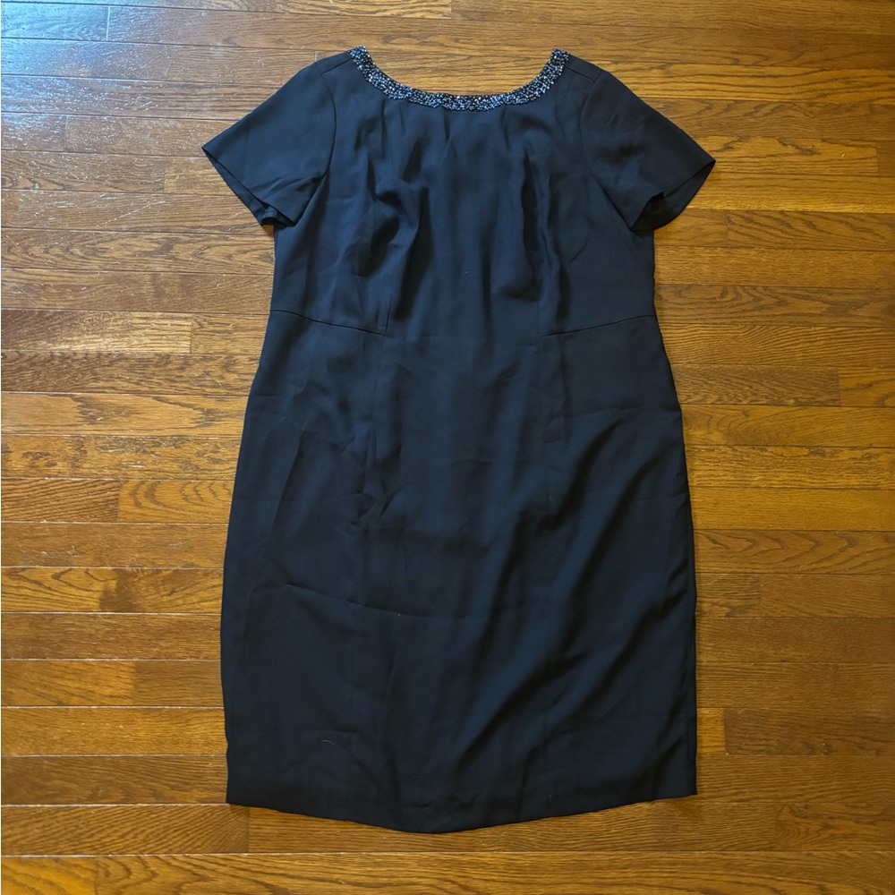 Talbots Navy Jeweled Neck Short Sleeve Mini Dress